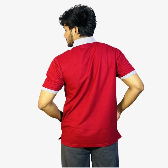 Men's Crimson Red Polo T-Shirt with Ash Grey Collar | Classic Comfort Fit